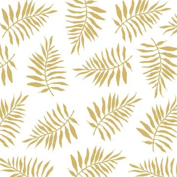 Square vector pattern of brown ferns on a white background. Stock Illustration