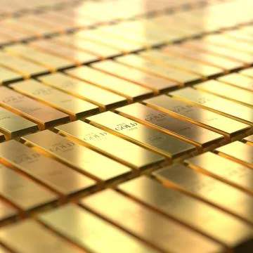 Square View of Aligned Golden Bars - 3d illustration Stock Illustration