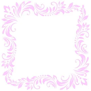 Square vintage frame, border of pink stylized leaves, flowers and curls on .. Stock Illustration