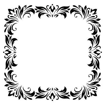 Square vintage frame, border of stylized leaves, flowers and curls in black.. Stock Illustration
