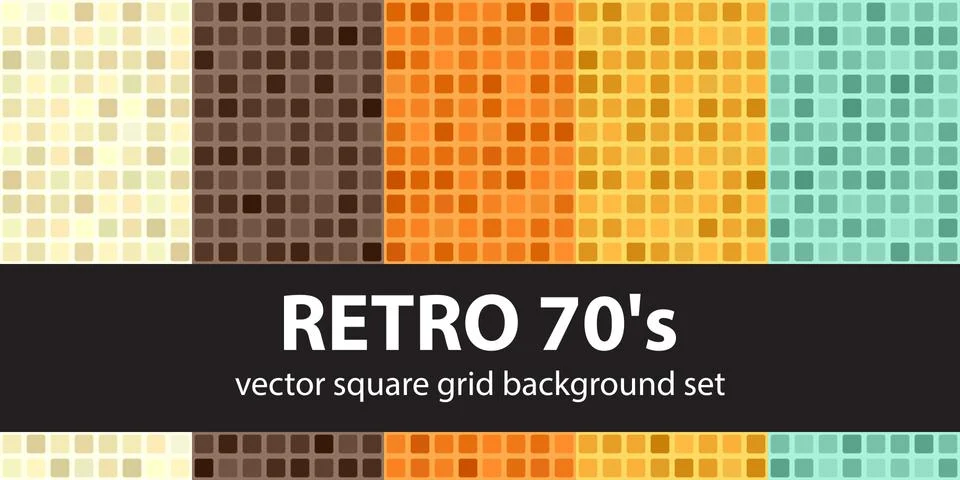 Square vintage pattern set Retro 70s. Vector seamless tile backgrounds 库存插图