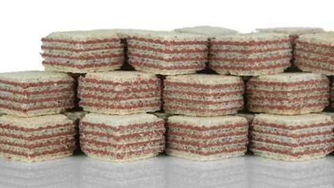 Square wafer biscuits isolated on white background, Sliding shot Stock Footage 170290851
