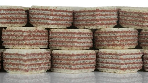 Square wafer biscuits isolated on white background. Cocoa wafers Stock Footage 170291245