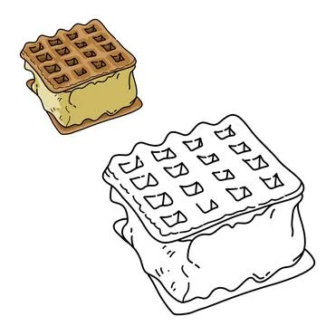 A square waffle served with a generous dollop of whipped cream the perfect accom Stock Illustration