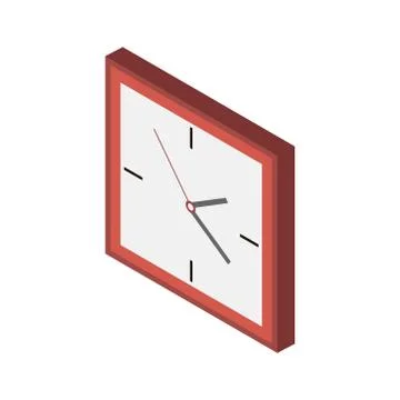 Square wall clock on white background. Vector illustration in trendy Isometric Stock Illustration