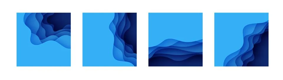 Square water layer set with paper cut wave and map border wavy. Papercut art Stock Illustration