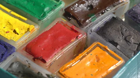 Square watercolor paints boxes Stock Footage 60056923