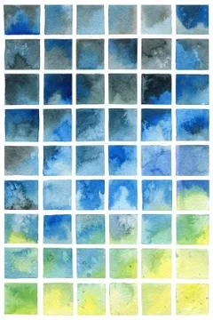 Square watercolour mosaic. Gradient texture on white background. Abstract blot Stock Illustration