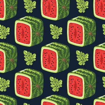 Square Watermelon Half Seamless Pattern. Flat Vector Geometric Fruit Design.. Stock Illustration