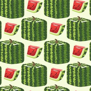 Square Watermelon Seamless Pattern. Flat Design Geometric Fruit Repeat. Ide.. Stock Illustration