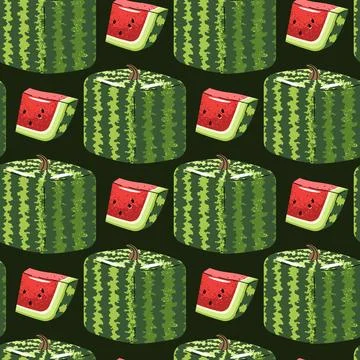Square Watermelon Seamless Pattern. Flat Design Geometric Fruit Repeat. Ide.. Stock Illustration