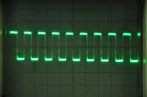 Square wave displayed by an analog oscilloscope screen Stock Photos