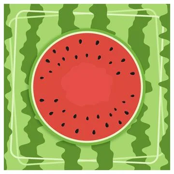 Square web banner with watermelon cut in half top view. Internet page header  Stock Illustration
