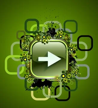 Square web button with arrow on white background. Illustrazione stock