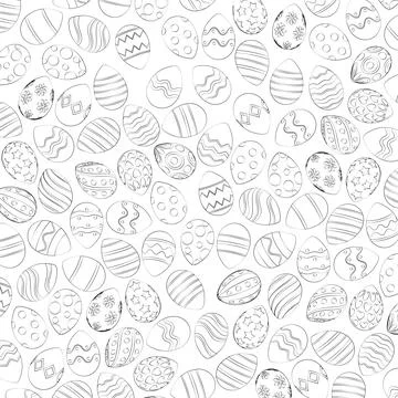 Square white Easter eggs pattern thin lines - Vector Stock Illustration