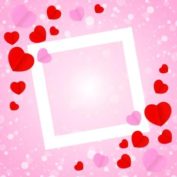 Square white frame and red pink heart shape for template banner valentines Stock-Illustration
