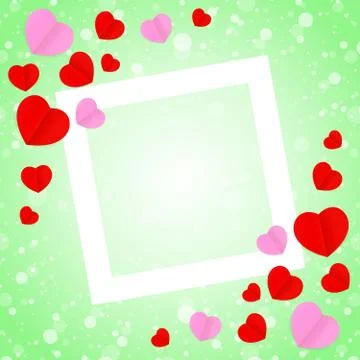 Square white frame and red pink heart shape for template banner valentines ca Ilustración de archivo