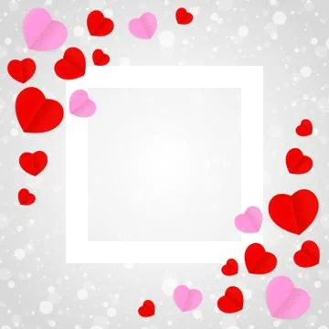 Square white frame and red pink heart shape for template banner valentines ca Illustrazione stock