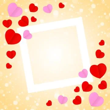 Square white frame and red pink heart shape for template banner valentines ca Stock Illustration