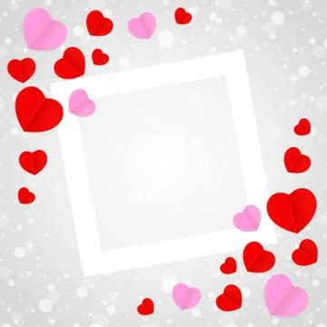 Square white frame and red pink heart shape for template banner valentines ca 스톡 일러스트