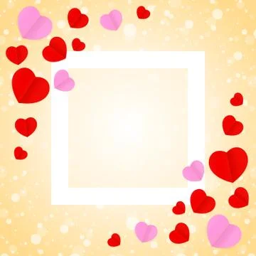 Square white frame and red pink heart shape for template banner valentines ca Stock Illustration