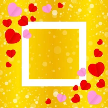 Square white frame and red pink heart shape for template banner valentines go Ilustración de archivo