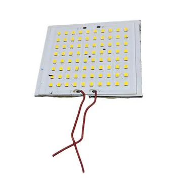 Square White LED Panel with Red Power Wires Фото