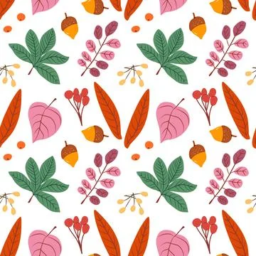 Square White Pattern - Collection of stylized fall foliage with overlapping 스톡 일러스트