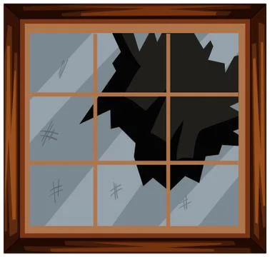 Square window with broken glass Stock Illustration