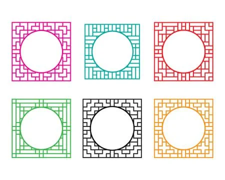 Square window frame with circle hole at center Stock Illustration