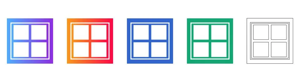 Square Window Pane Vector Icon Set Stock Illustration