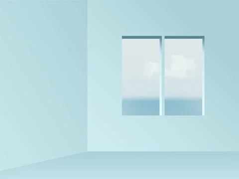 Square window view from blue empty room abstract background. View on blue sky Stock Illustration