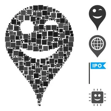 Square Wink Smiley Map Marker Icon Vector Mosaic Ilustración de archivo