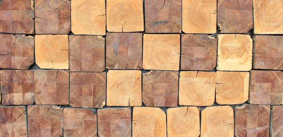 Square Wood Logs Stack Background 写真素材