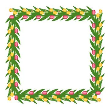 Square wreath of tulip flowers. Illustrazione stock