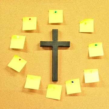Square Yellow Blank Notes Dark Cross Center Stock Photos