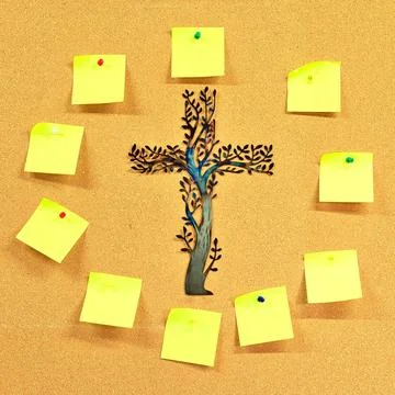Square Yellow Blank Notes Tree Cross Center Stock Photos