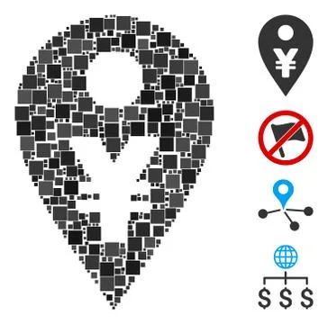 Square Yen Map Marker Icon Vector Collage 스톡 일러스트