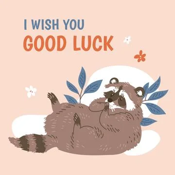 Squared banner with cute lying lazy raccoon flat style, vector illustration Illustrazione stock