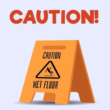 Squared banner with triangular wet floor caution sign flat style Stock Illustration