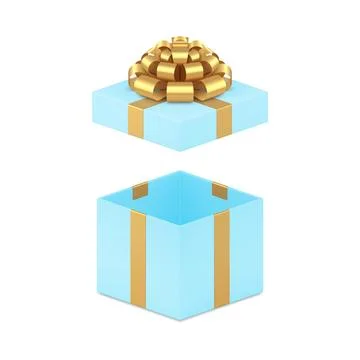 Squared blue gift box with open cap and golden bow ribbon holiday celebrate 3 Stock Illustration