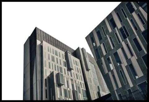 Squared buildings with windows on white Stock Photos