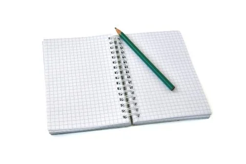 Squared notebook with pencil on isolate white background Stock Photos