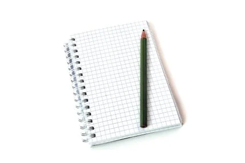 Squared notebook with pencil on isolate white background Stock Photos