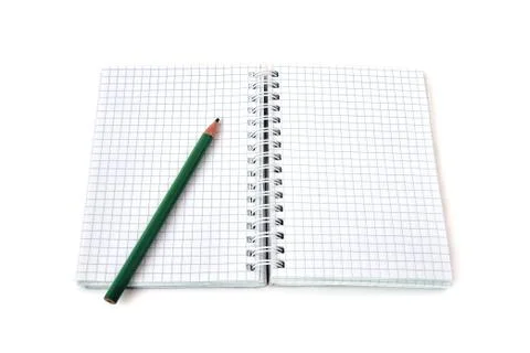 Squared notebook with pencil on isolate white background Stock Photos