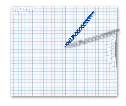 Squared paper sheet and sketchy ballpoint pen. Original template daily note Illustrazione stock