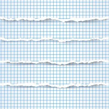 Squared Paper with Torn Border Set. Checkered Geometry Paper Pattern. Vector  Stock Illustration
