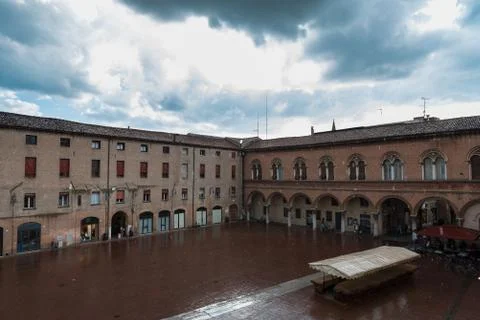 Squared plaza in front of the town hall of Ferrara city Foto stock