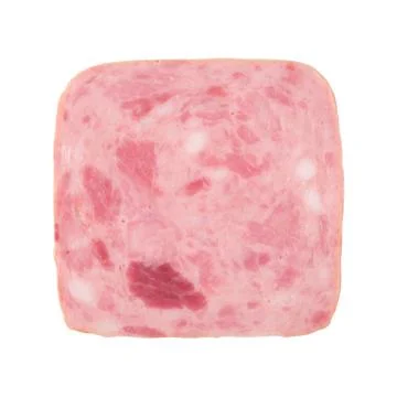 Squared slice of ham isolated on whitebackground Stock Photos