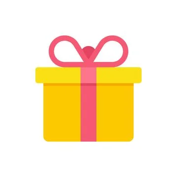 Squared yellow wrapped gift box tied by red bow ribbon festive congratulati.. Illustrazione stock